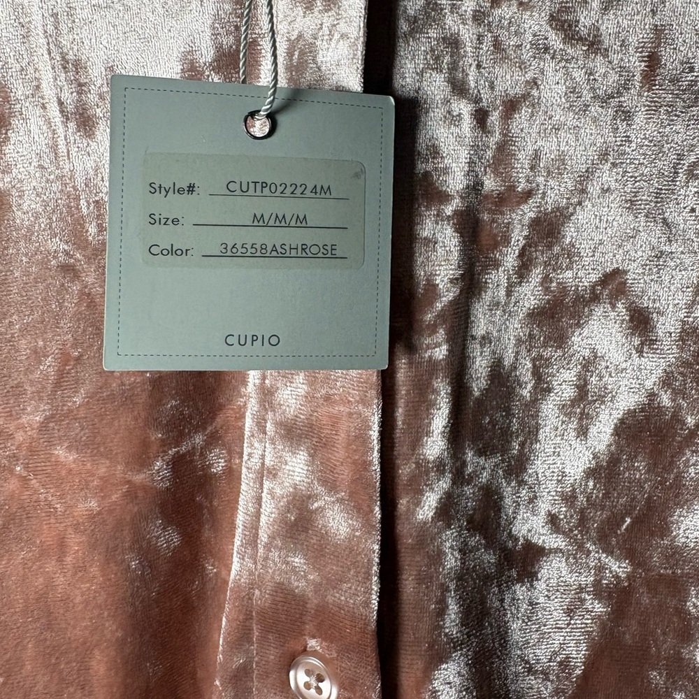 Cupio Women’s Crushed Velvet Dusty Rose High Low Button Down Blouse Size M - Picture 6 of 8
